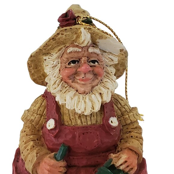 VTG Garden Gnome Santa Ornament 3.5" Watering Can & Shovel Hand-Painted Resin - Picture 2 of 6